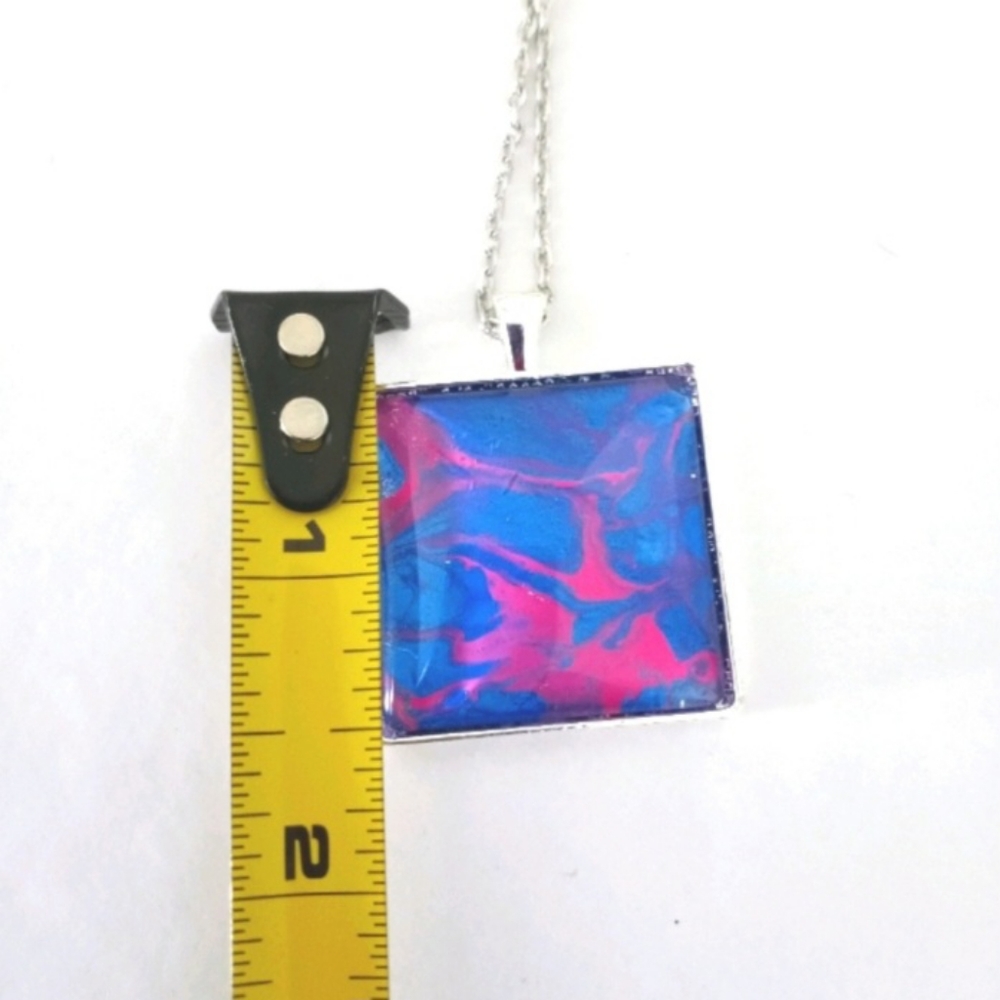 Pink and blue acrylic paint pour necklace and earrings jewelry set NEW - Picture 5 of 5